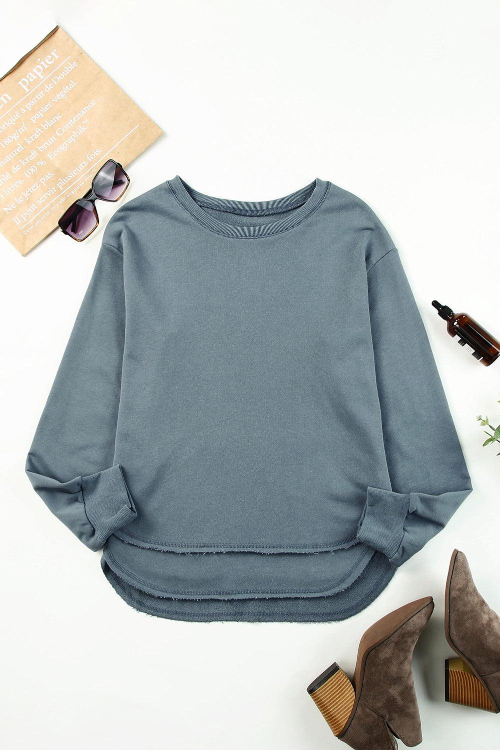 Side Slit Drop Shoulder Sweatshirt - Trendha