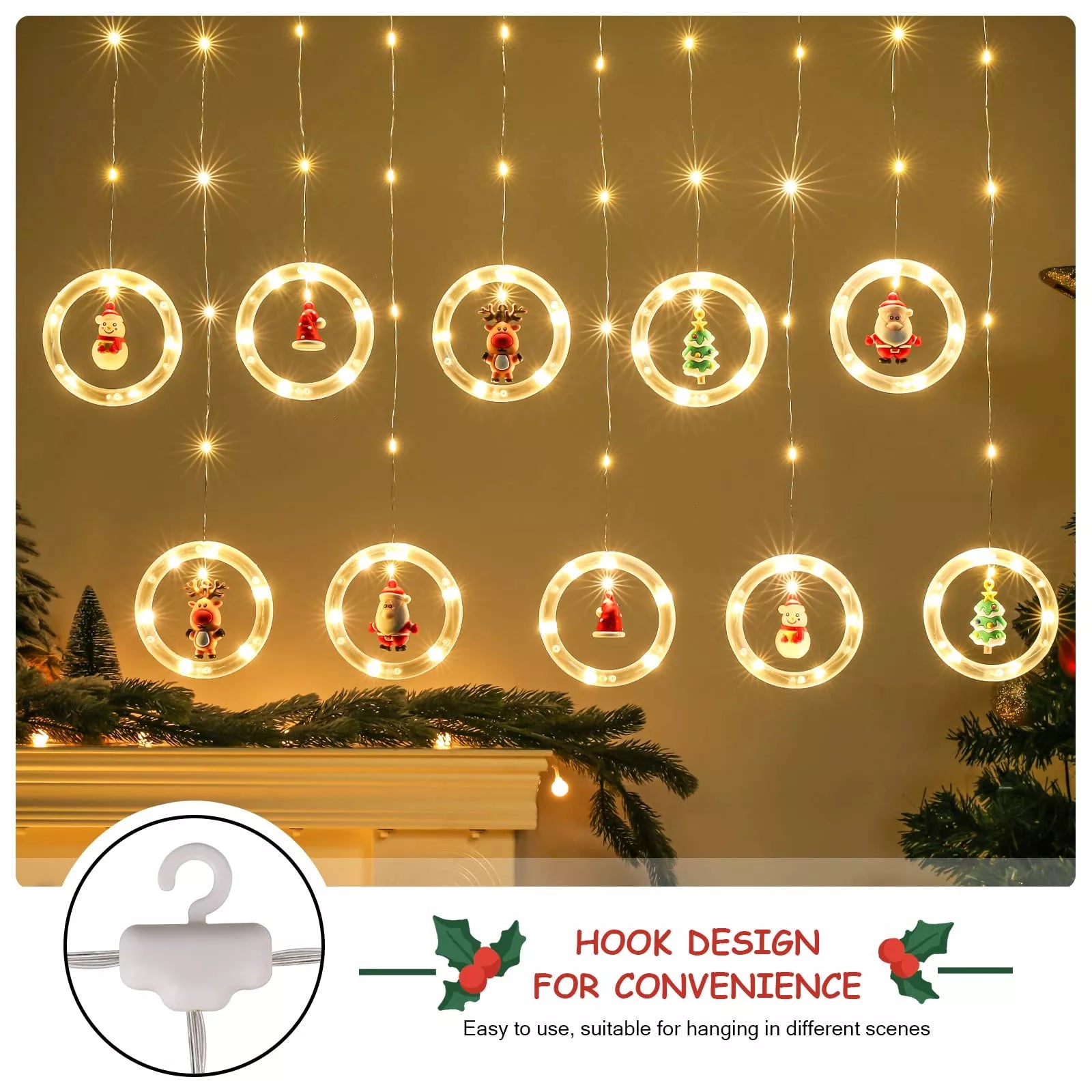 7+3 Gratis | LightRings™ - Bezaubernde 3D-Vorhanglichter für eine Magische Weihnachtsatmosphäre!